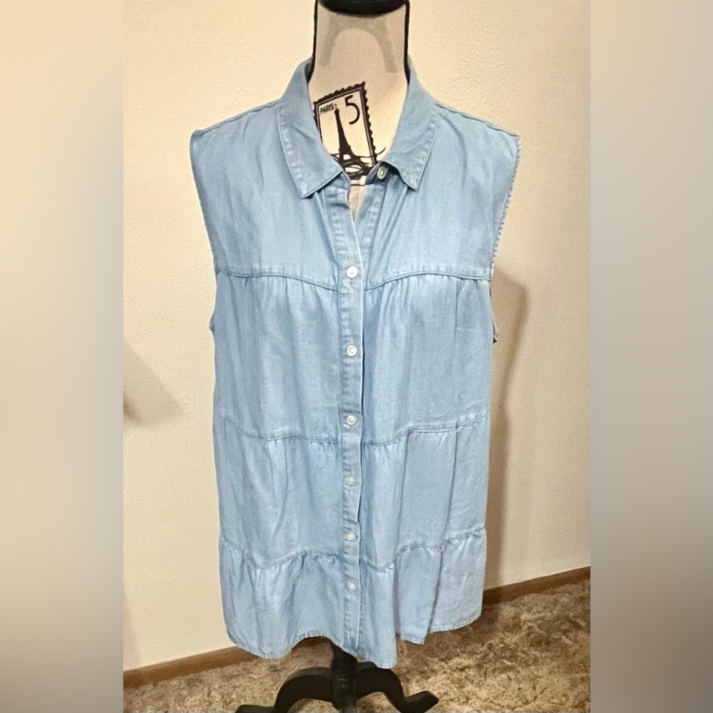 J. Jill Denim chambray Light Blue Button-Front Blouse 2X